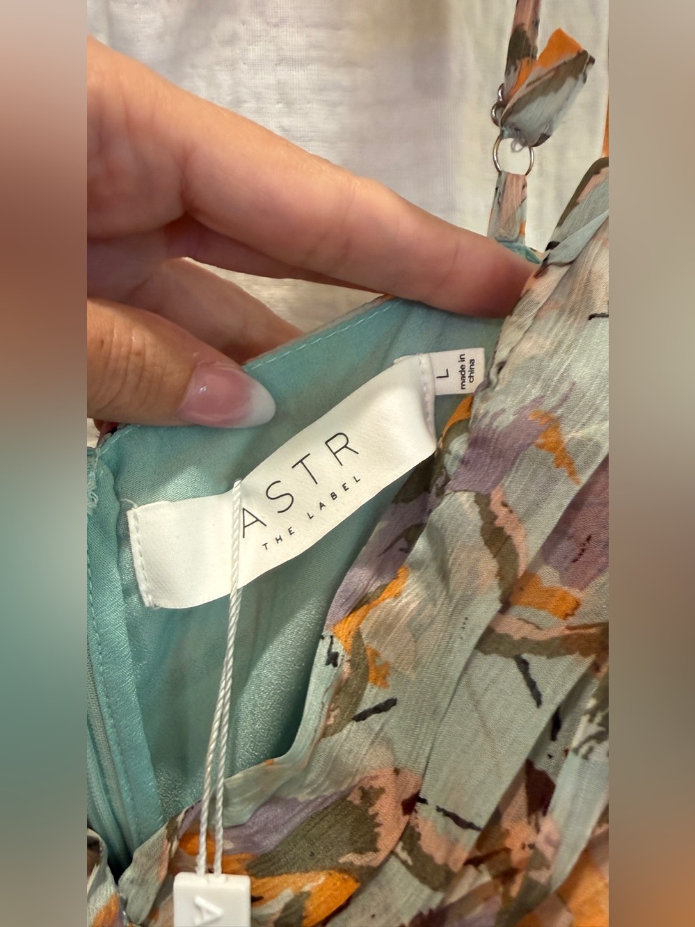 ASTR the Label Fritillaria Maxi Dress Mint Purple Floral Cutout Slit Size L NWT - Picture 9 of 15